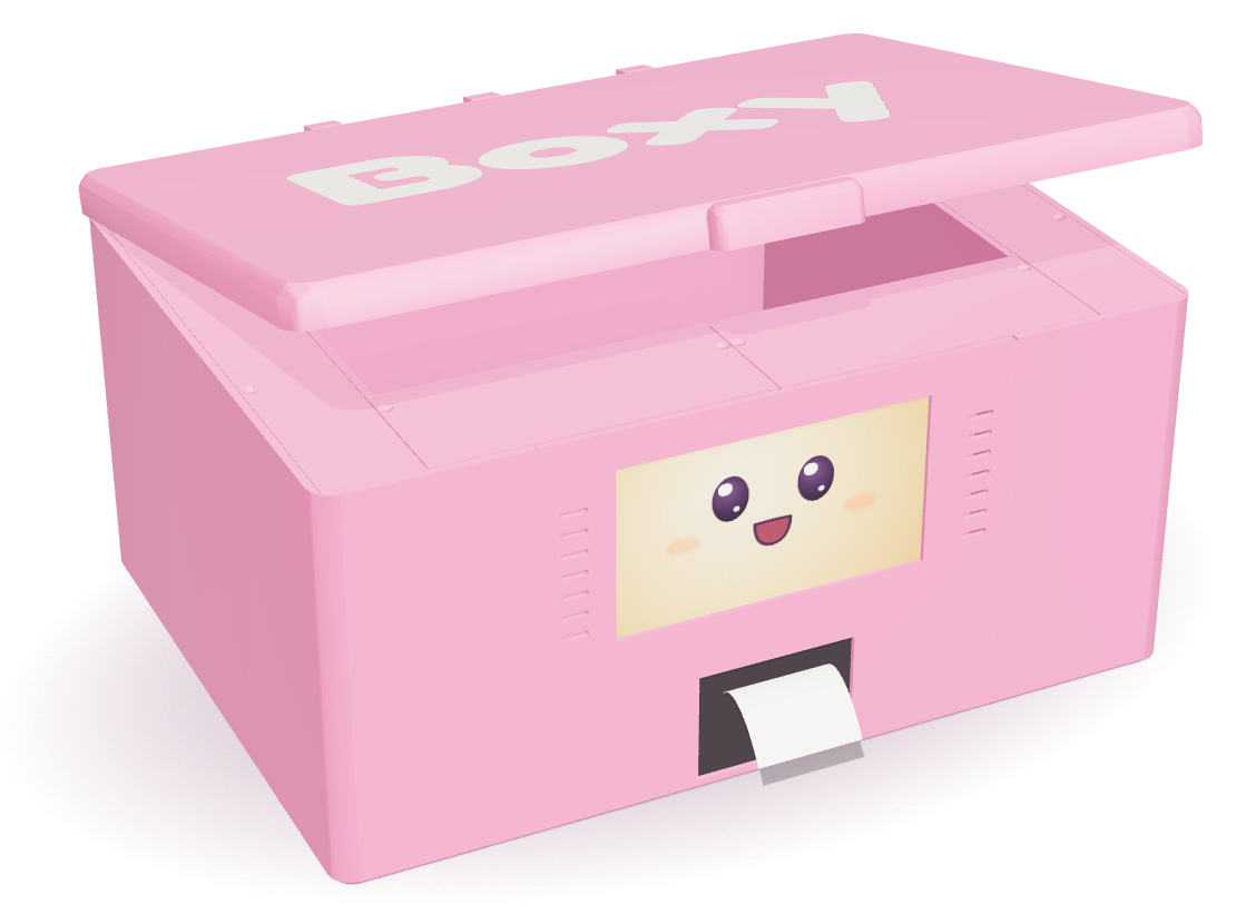 Boxy with its lid lifted, ready for a drawing